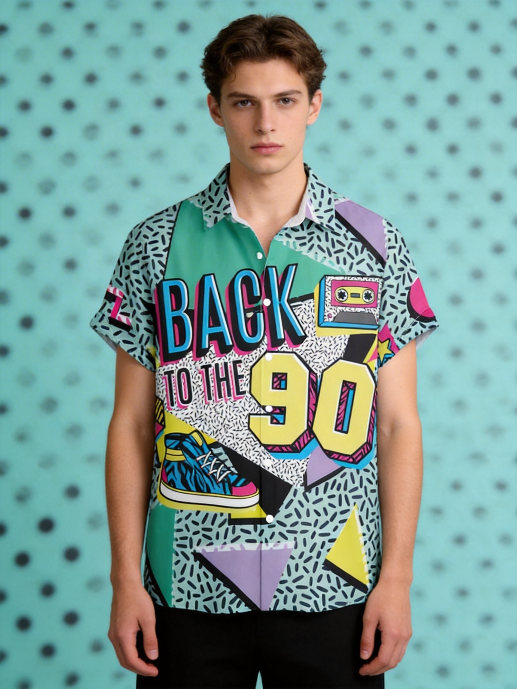 men's dress in the 90s Back to 90'S Retro Pattern 3D Print *'S Shirt Casual *-Hop Street Hawaiian Shirt Occasion:Summer-Dressing long sleeves Farm Rio - Macaw Denim Color:Spring/Pink