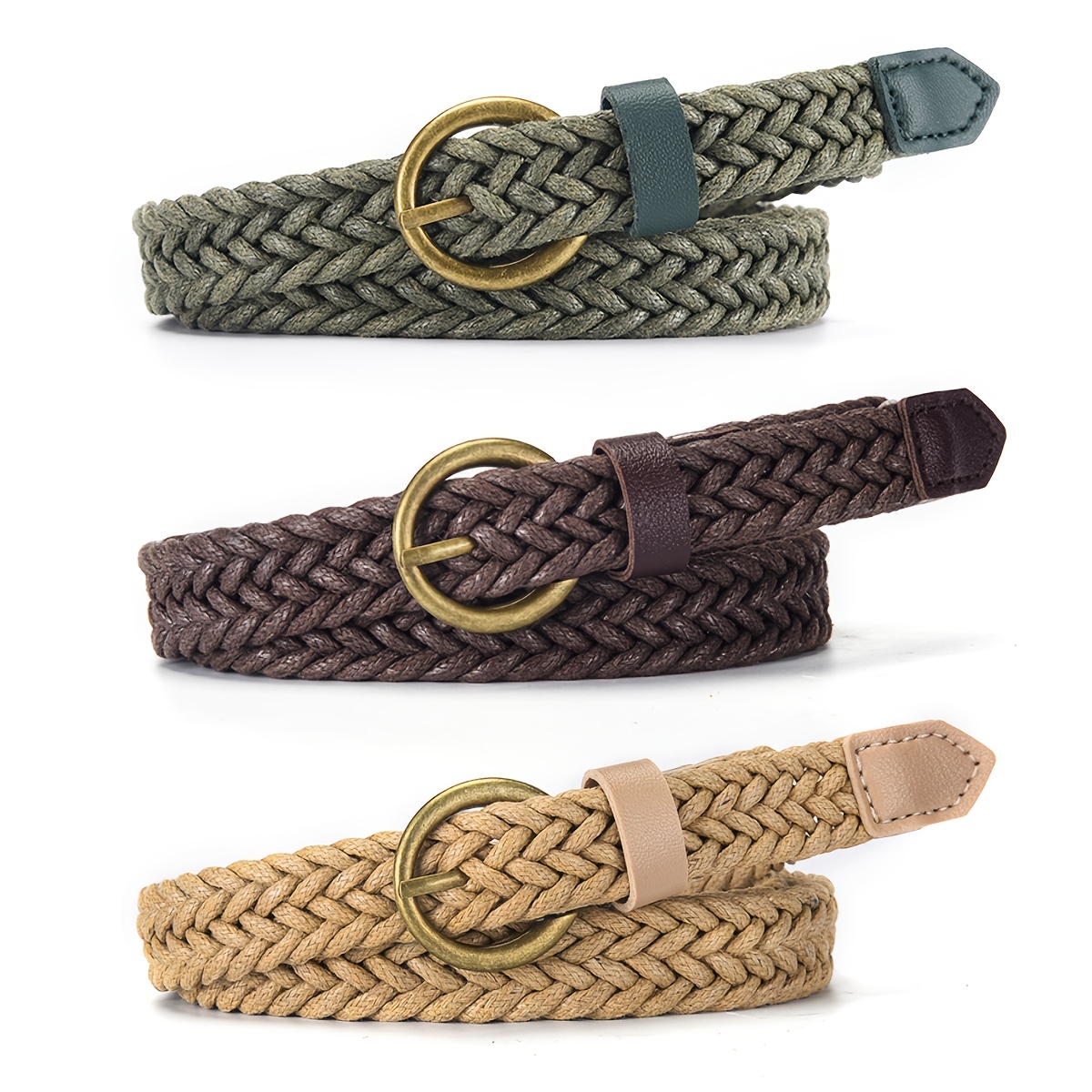 TEMU 3-pack Women's Belts, Fashionable And Versatile, No-hole Decorative Belts For Dresses