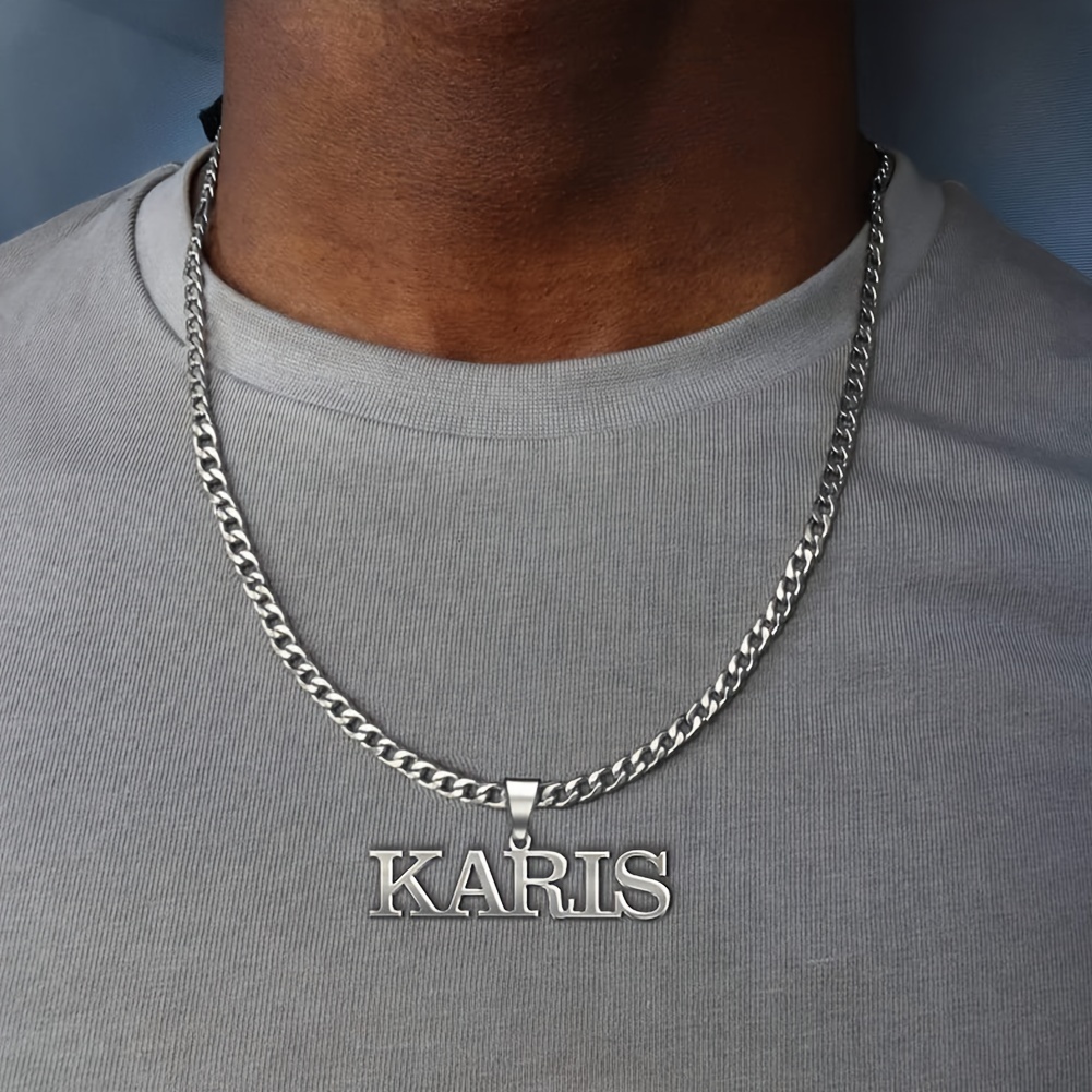 

Customizable Funky Style Personalized Name Pendant Necklace For Men, No Plating Stainless Steel Casual Cuban Chain, Ideal Gift For Boyfriend, Valentine's, Birthday, Anniversary - Diy High-end Present