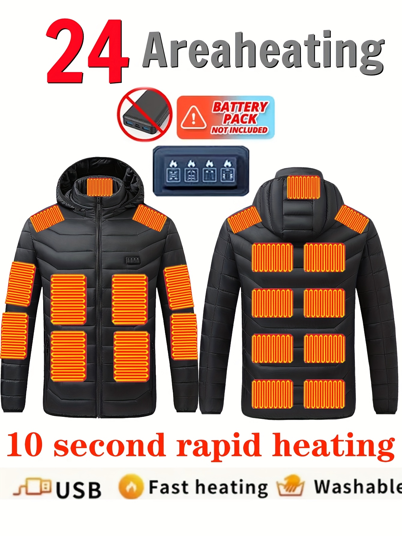 adjustable temperature heating jacket with 24 areas for men and women outdoor     heating suit usb electric hooded jacket power supply not included details 0