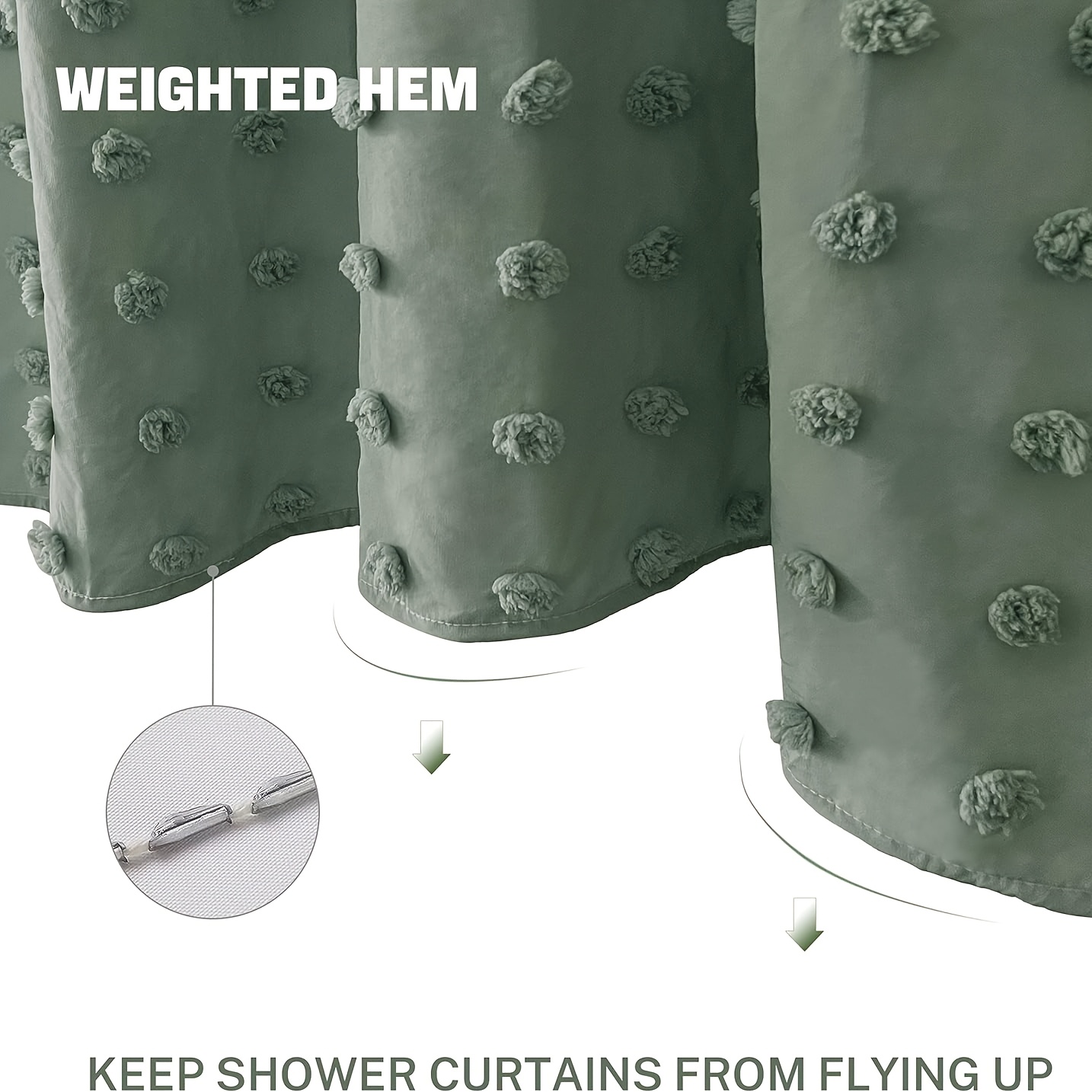 Bohemian Chic Polka Dot Shower Curtain with White Hooks, Machine Washable