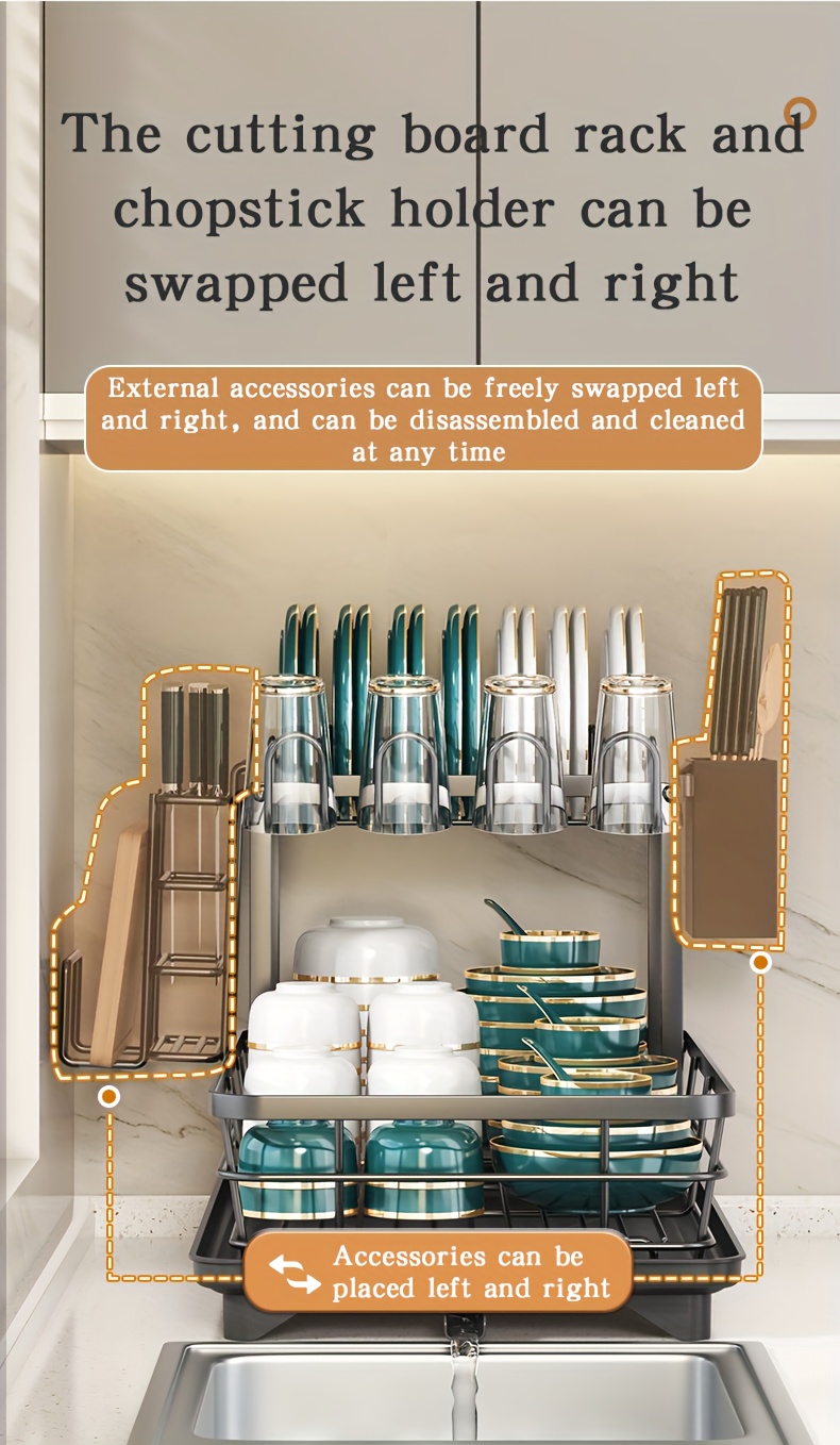 Double Tier Large Metal And Carbon Steel Cutlery Rack for Kitchen Countertop, Space Saving And Durable, with Knife, Fork And Cup Holders And Draining Board, Rustproof Large Two Tier Metal Cutlery Rack, Make The Kitchen More Concise And Organized. 16 Double Tier Large Metal And Carbon Steel Cutlery Rack for Kitchen Countertop, Space Saving And Durable, with Knife, Fork And Cup Holders And Draining Board, Rustproof Large Two Tier Metal Cutlery Rack, Make The Kitchen More Concise And Organized.