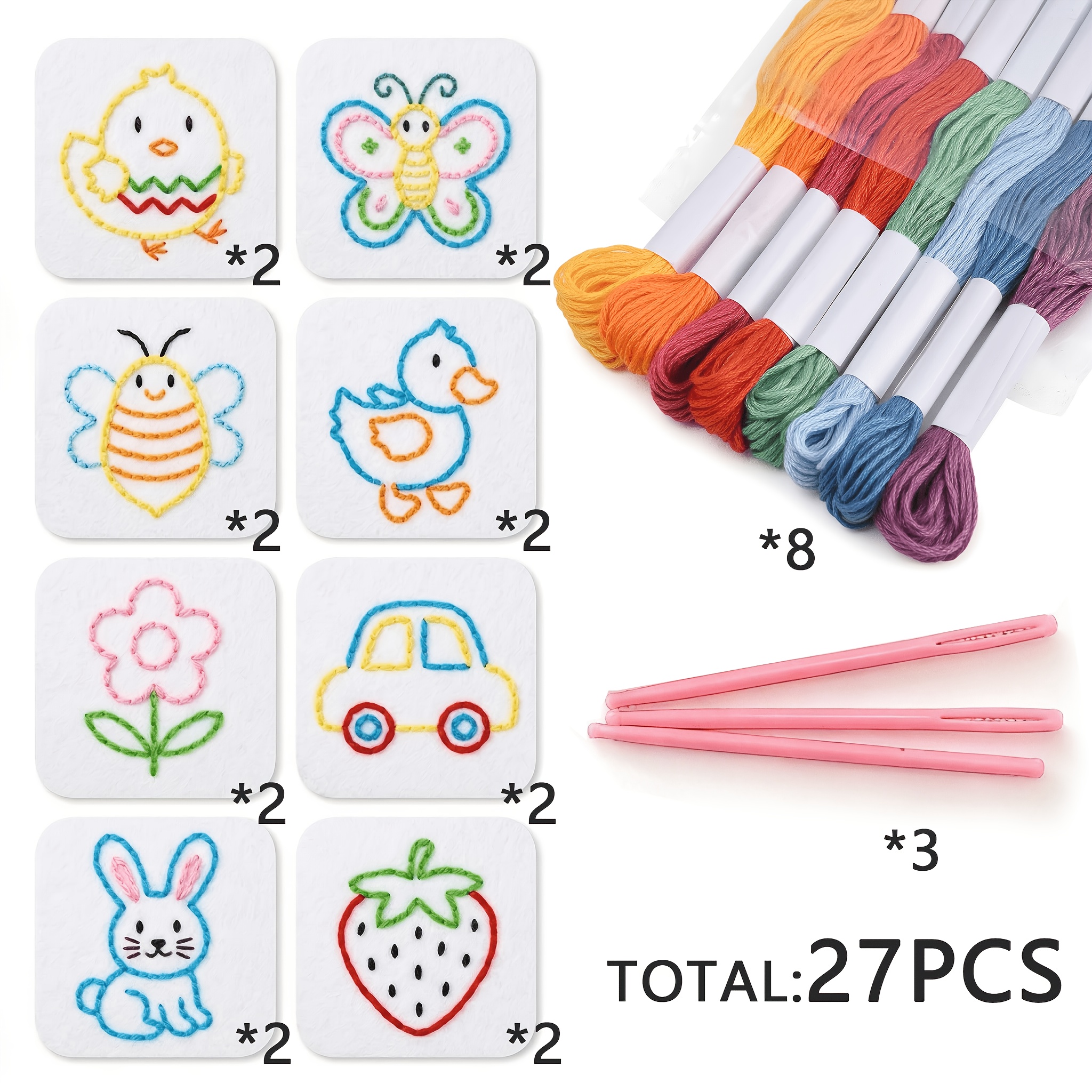 27pcs sewing starter kit for beginners featuring   style combinations   with plastic needles thread sewing board kids sewing kit felt craft for children felt kit aids in developing fine motor skills