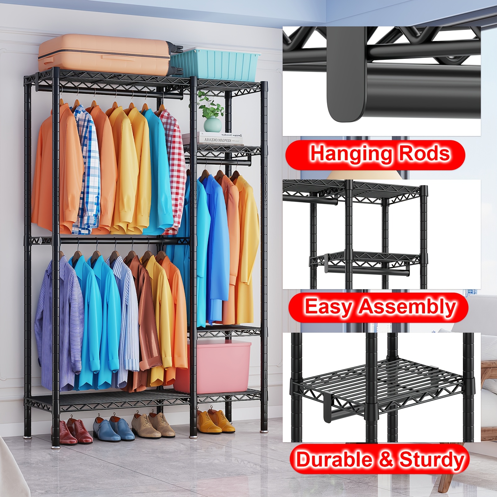 TEMU Perchero de 4 Niveles de Resistencia con Estantes - Armario de Ropa de Gran Capacidad Ideal para Apartamentos, Forma de Ahorradora de con