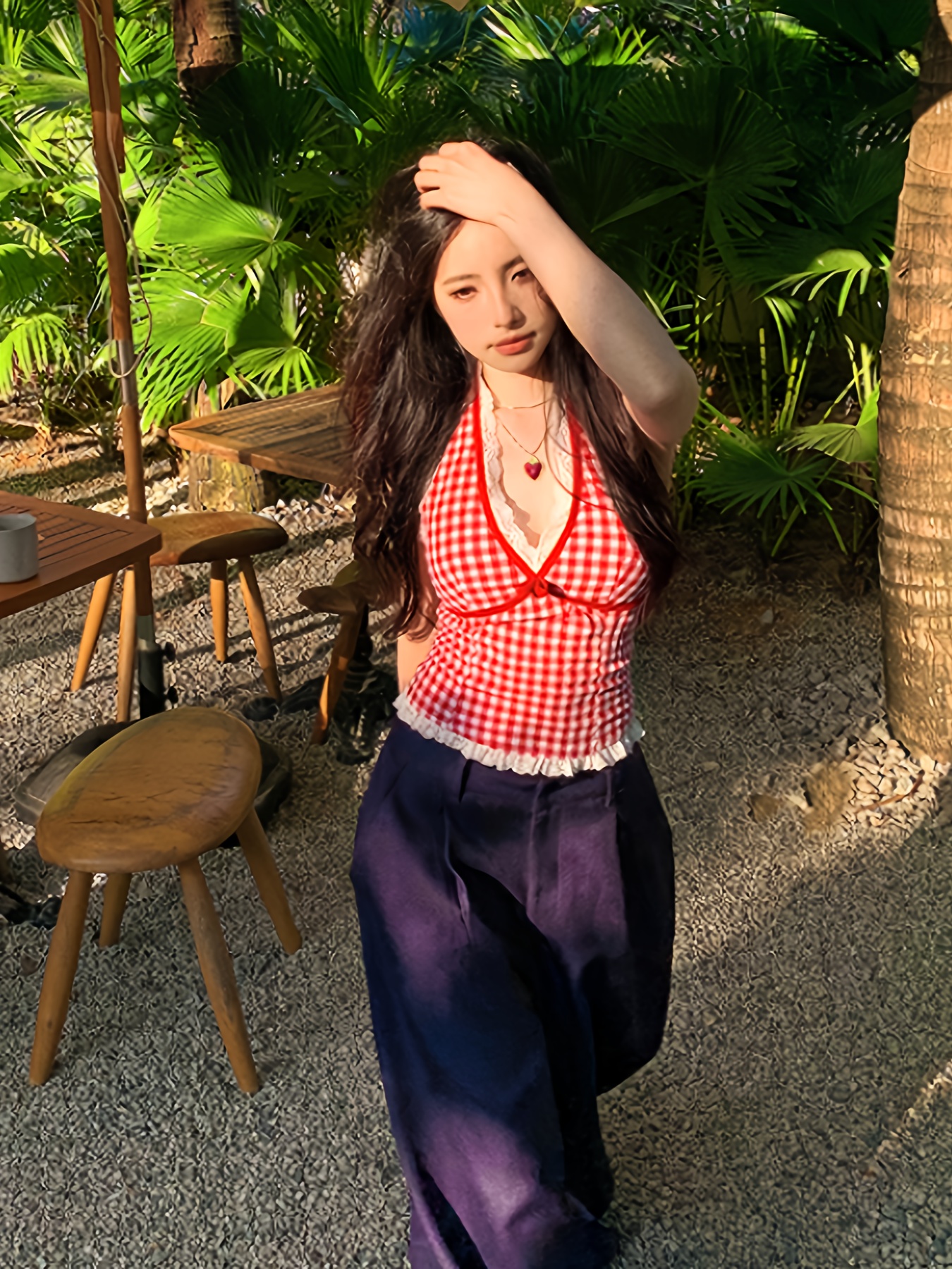 トップス HEAP layer knit tank - tea party red トップス HEAP layer knit tank - tea party red layer knit
