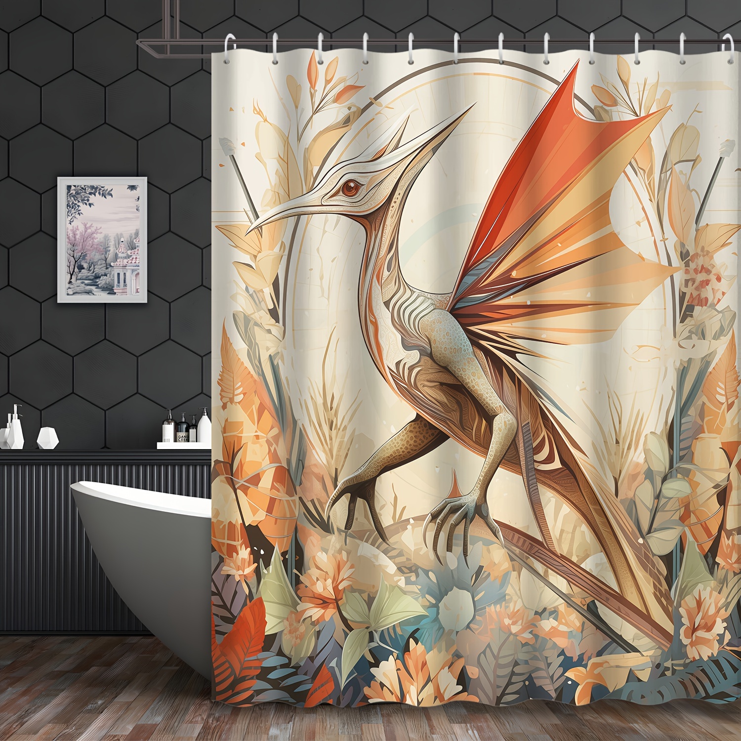 Shower Curtain Ancient Jungle Dinosaur Printed Waterproof - Temu