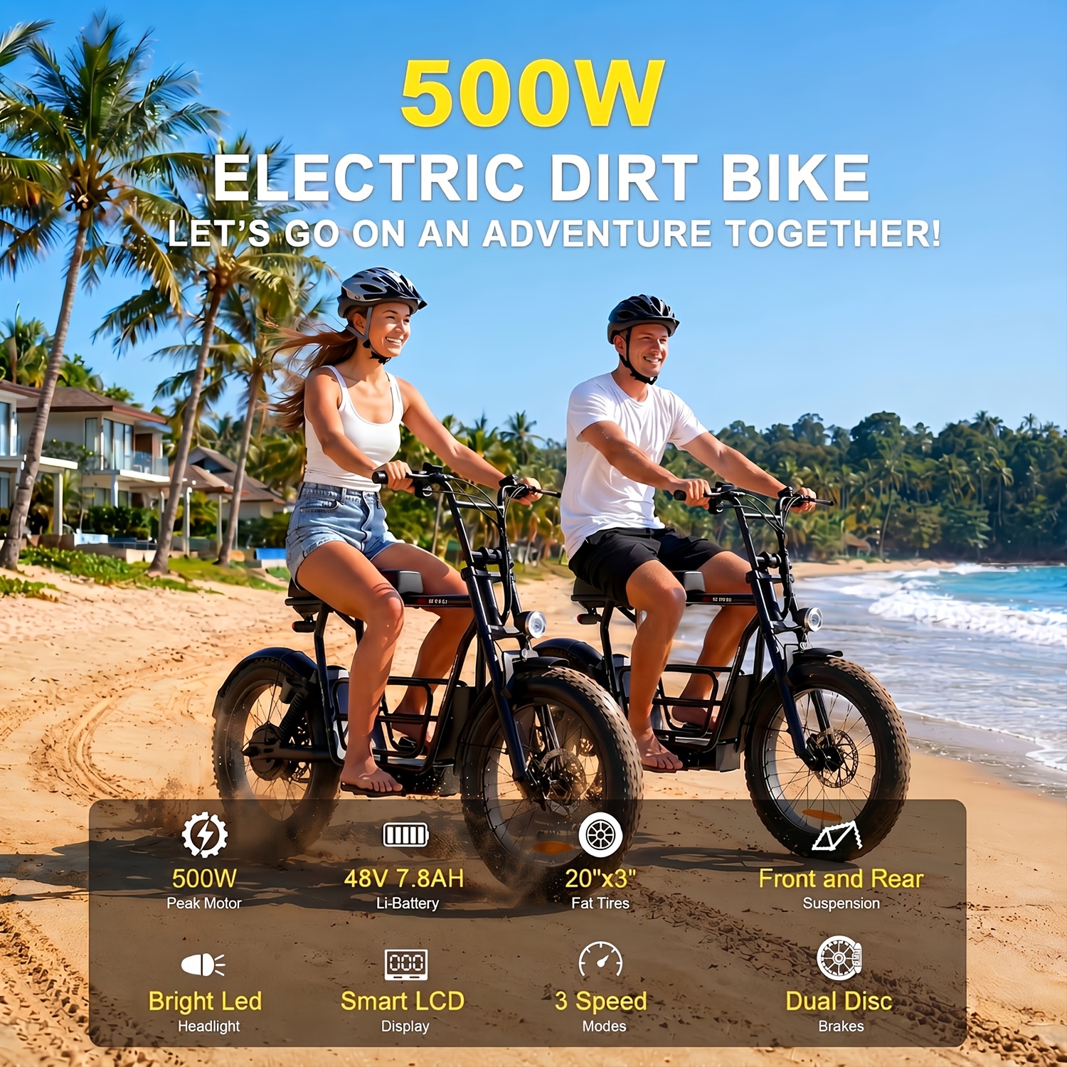 electric scooter, rated 500w 48v lithium battery & 23.5 miles range, up to 20mph speed with seat and 20 *3   tires,   load 330lbs, with   space Product details 1