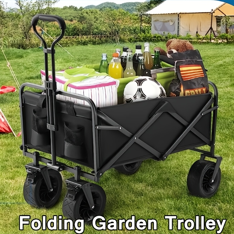 TEMU 1pc Large Capacity Campervan For 150kg With Drinks Pocket, Heavy Duty Utility Wagon, All Terrain Trolley For Groceries Outdoor Beach Gardening