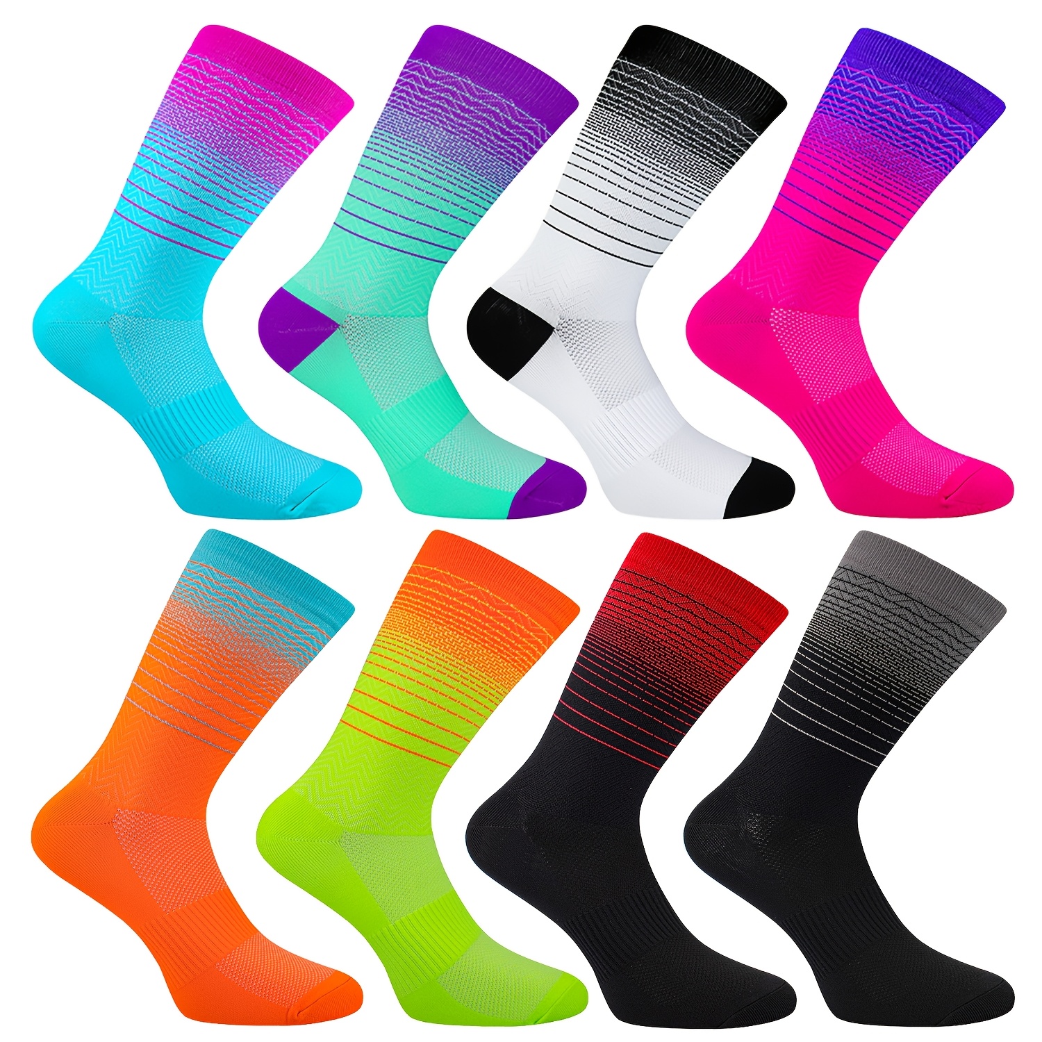 

1 Pair Unisex Striped Cycling Socks, Breathable Knit Polyamide 95% Spandex 5% Tube Sports Socks For Running, Hiking, Camping - Hand Washable, Gift For Valentine's, Christmas, Halloween, New Year