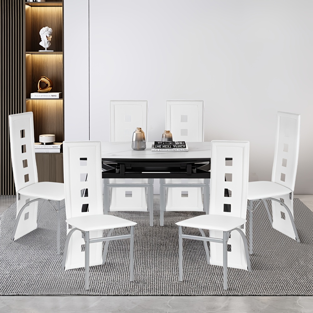 Image of Set Of 6 High Back Wedding Chairs, Pu Upholstered Guest Chairs With Unique 4-hole , 102cm Tall Indoor Dining Chairs For Events & Home, 43x42cm Seat