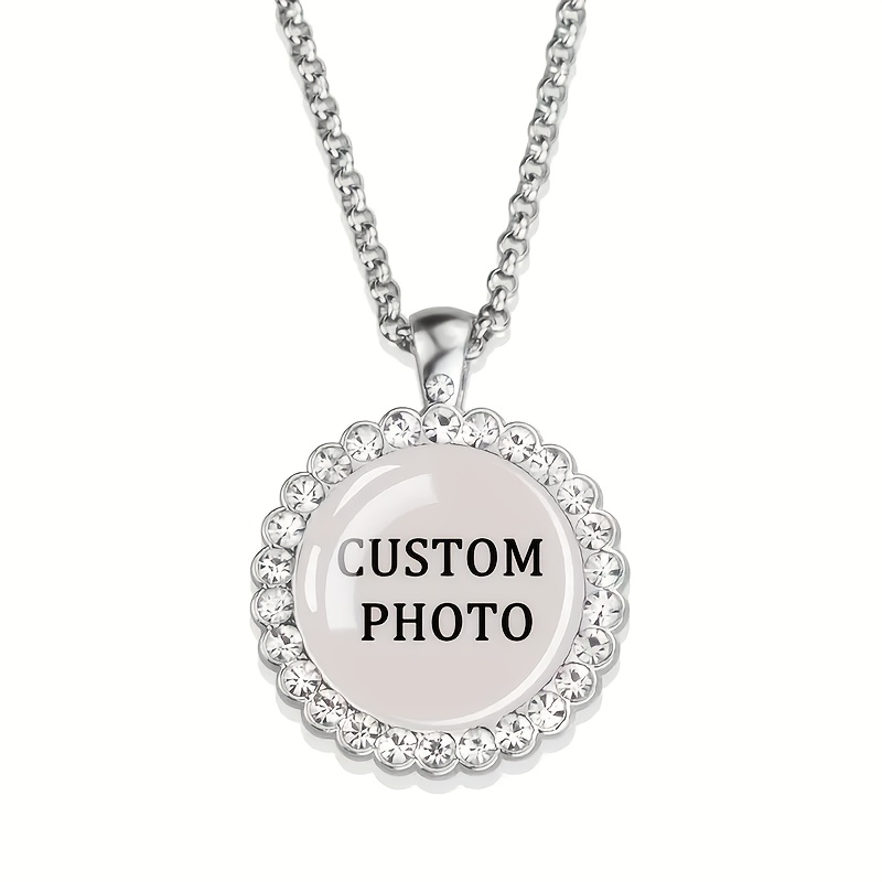 

Personalized Photo Pendant Necklace With Encrusted Glass Dome, Zinc Alloy, Hip-hop Rock Style, Ideal Gift For , Suitable , Christmas, Valentine's Day, Mardi Gras Day - Party Jewelry Accessory