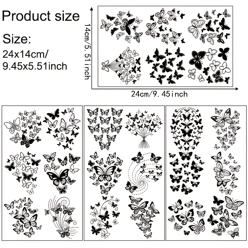 TEMU 4er-Set flatternde Schmetterlings-Transferpapiere (Nur Transferpapiere!) mit einer Vielzahl von leichten, verstreuten Schmetterlingsdesigns mit