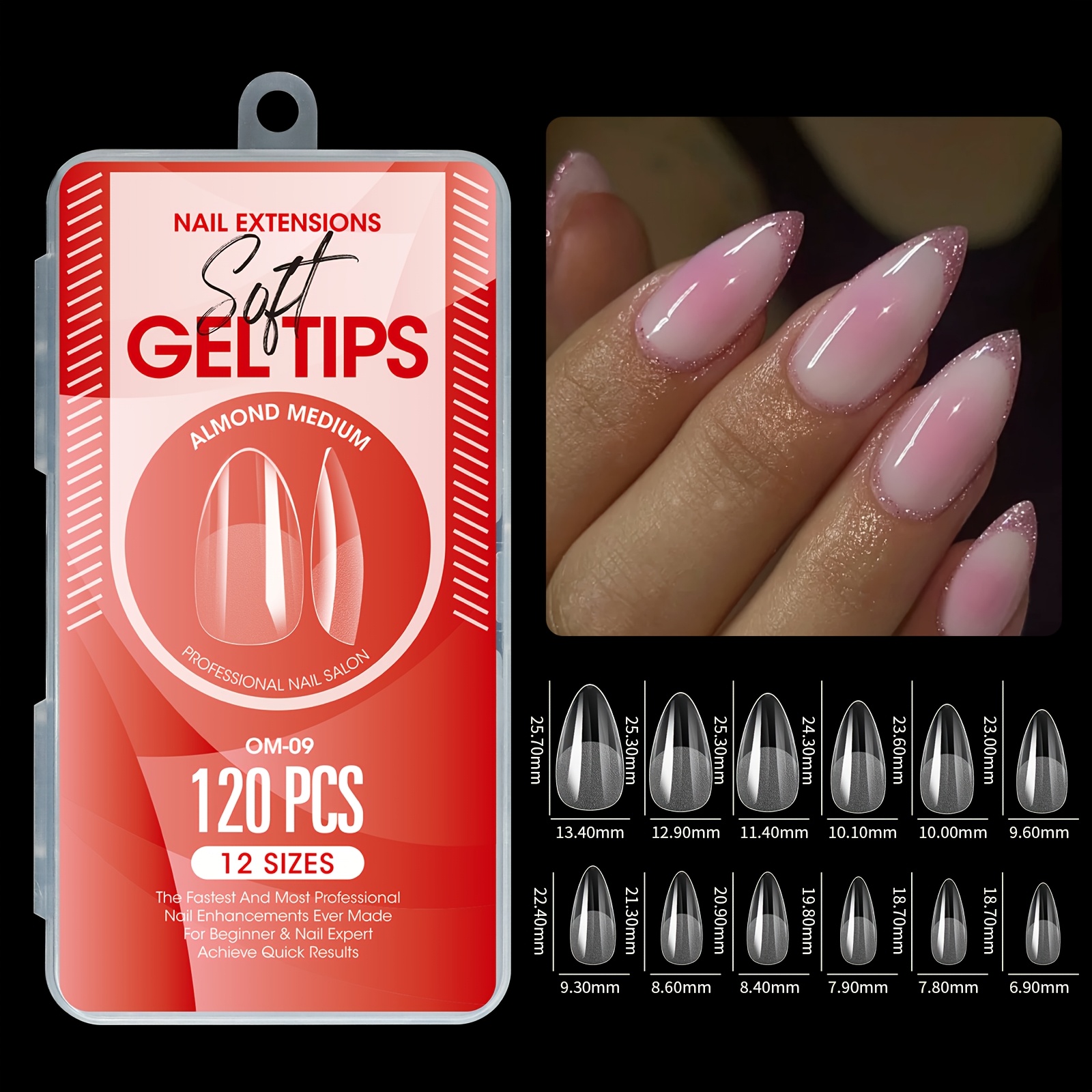 TEMU 120 uñas postizas de gel MISSCHEERING tipo corta pre-mate transparente por , aptas para manicura casera DIY, extensiones de uñas de gel estilo