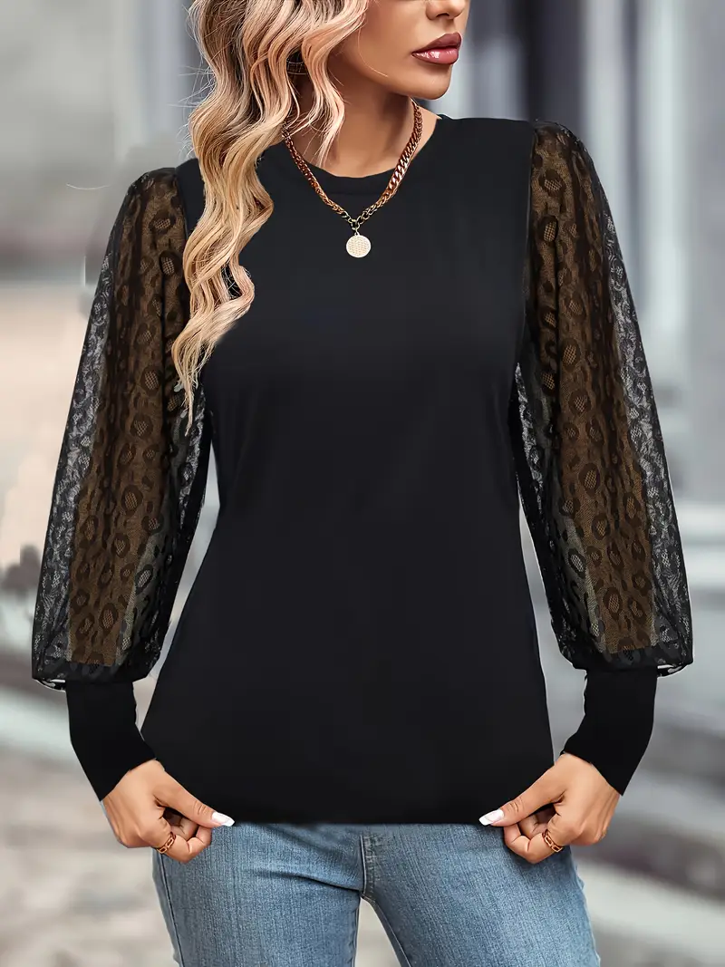 Leopard Stitching Long Sleeve T-Shirt Leopard Stitching Long Sleeve T-Shirt
