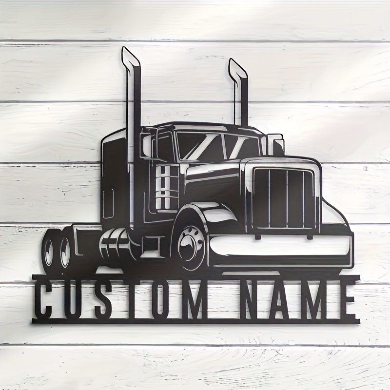 TEMU [custom ] Custom 18-wheel Truck Metal Wall Art - Durable Weatherproof Decor For Home Or Office, Iron Construction With Traceless Adhesive Tape