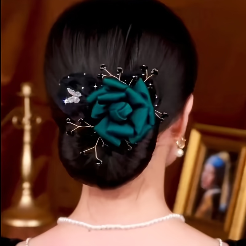 

Elegant Butterfly & Rose Hair Bun Maker - Sparkling Clip For Women, Perfect For Updos & Stylish Hairstyles