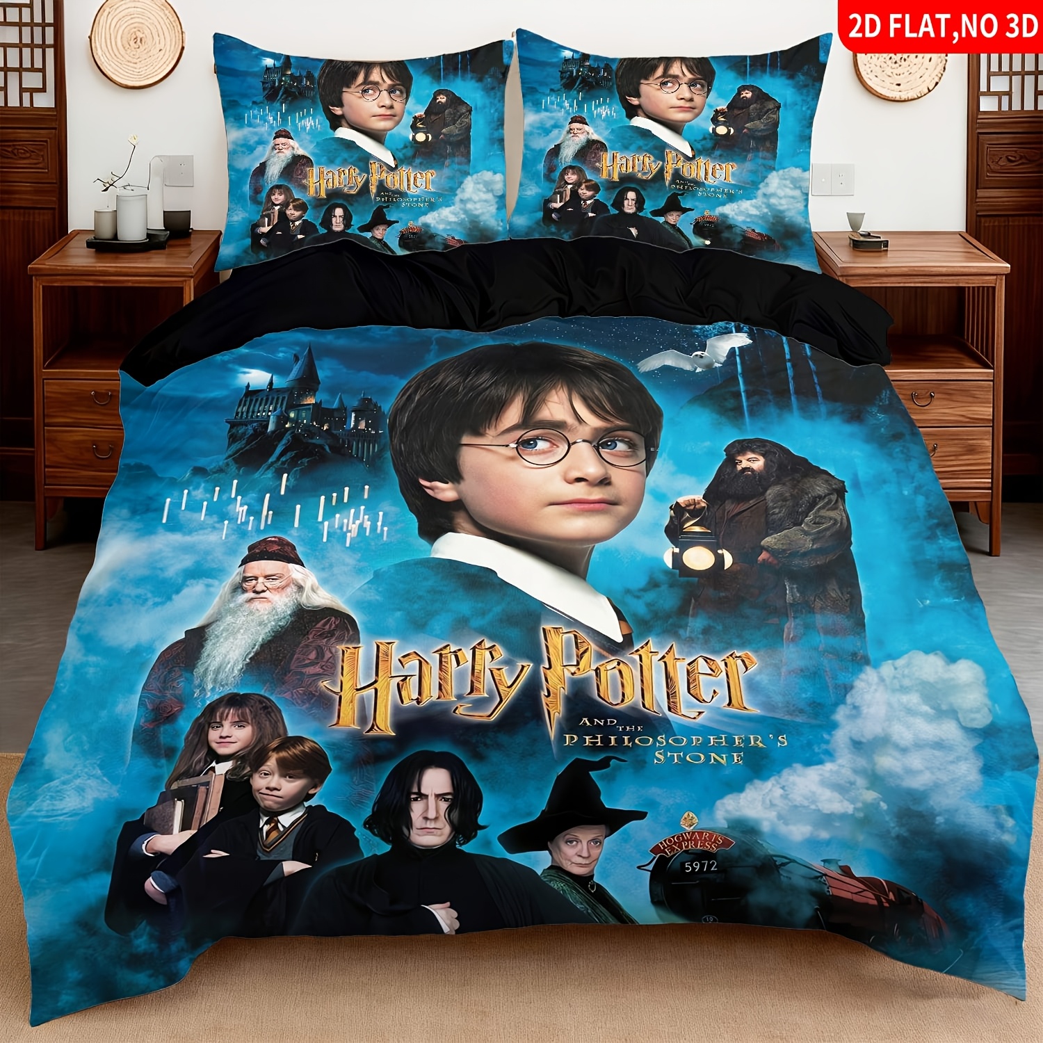 TEMU 2pcs/3pcs Wb Harry Potter Cartoon Pattern Three-piece Bedding, Providing Soft And Breathable Ultra-gentle Touch, Includes Duvet Cover And