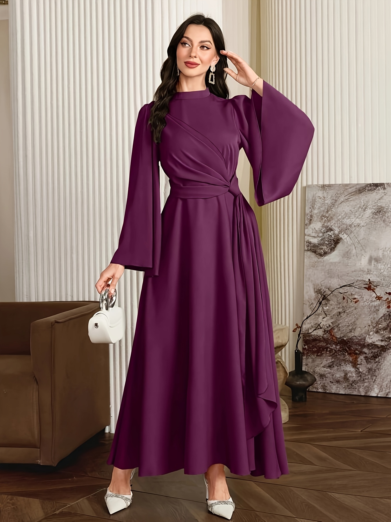 long sleeve arabic evening dresses Luxurious High Neck Arabic Long Sleeves Beaded Long Formal Evening Dre –  SELINADRESS main image 1