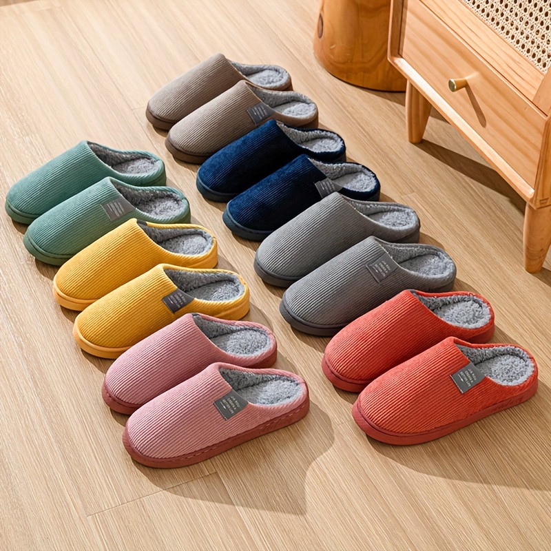 

-lined Winter Slippers For Couples - Non-slip, Thick Sole Indoor Shoes With Soft Fabric Lining