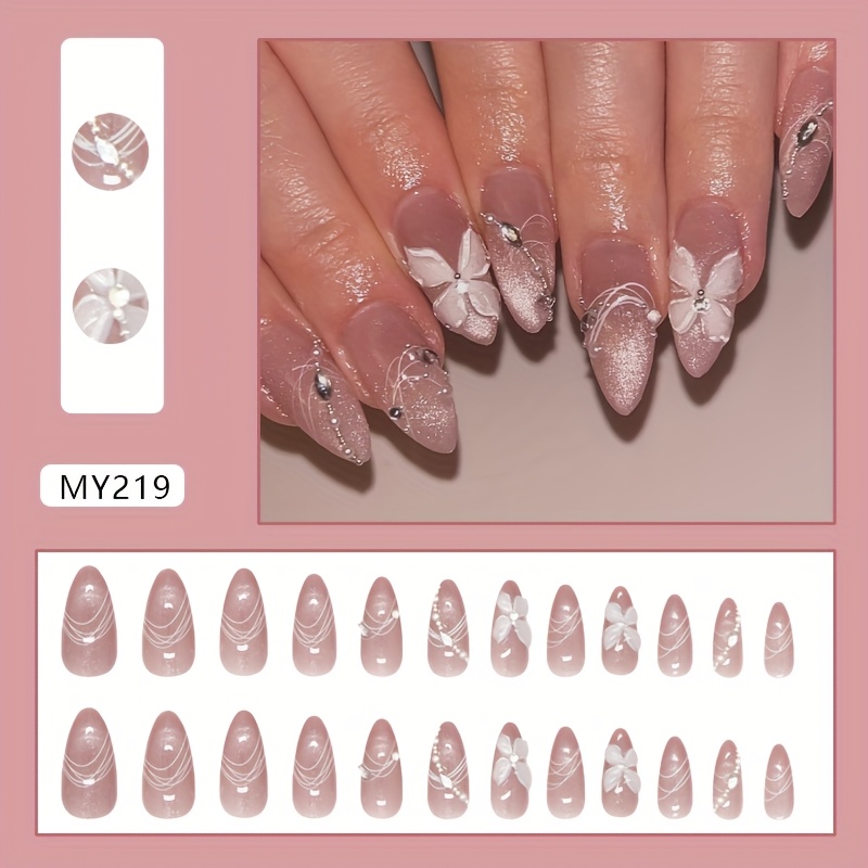 E-shop Dreidimensionaler glasierter Eisflocke-Katzenaugen-Glitzer, vielseitige elegante mittelgroße mandelförmige Aufklebenägel mit abnehmbaren