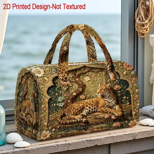item picture 1pc leopard wall 2d flat print non 3d quilted tote bag large capacity womens handbag for daily use travel and gym lightweight foldable durable shoulder design 2d flat