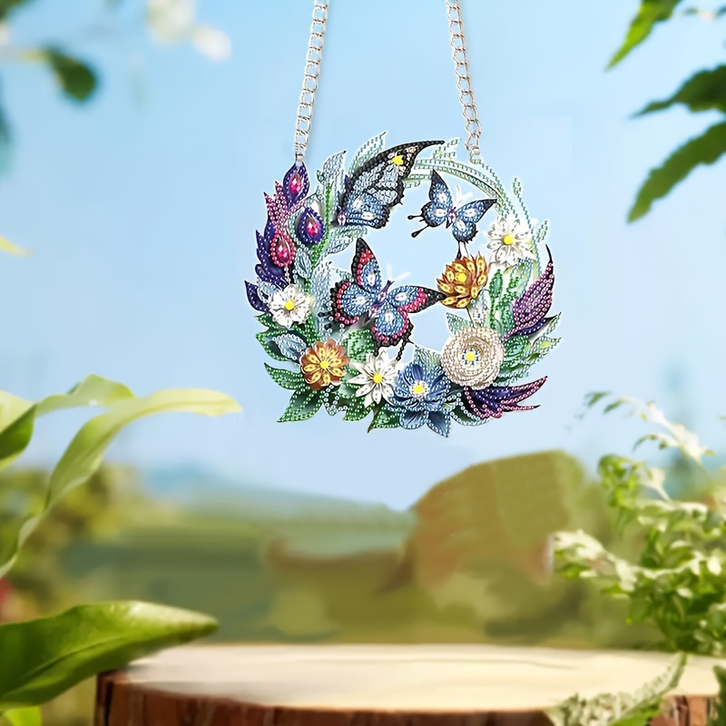 

1 pendentif de peinture diamant DIY, 5D, chaîne de suspension pour panneau de porte de jardin, décoration artisanale à suspendre au mur