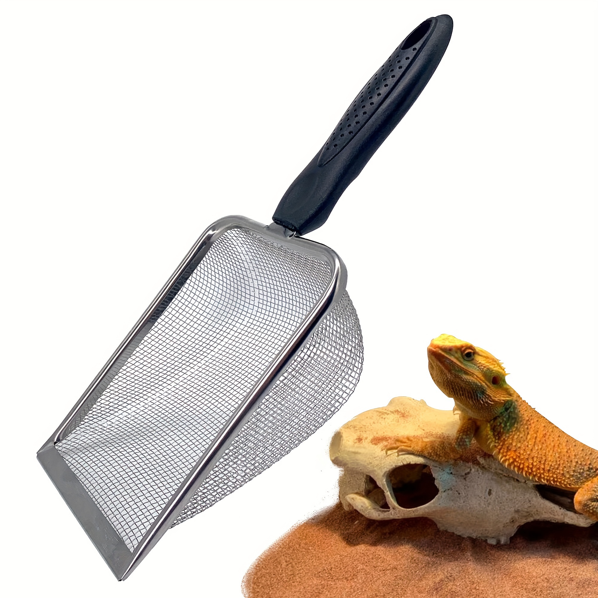 

1pc Stainless Steel Reptile Sand Sifter Scoop - Durable Mesh Shovel For Reptile Litter Cleaning