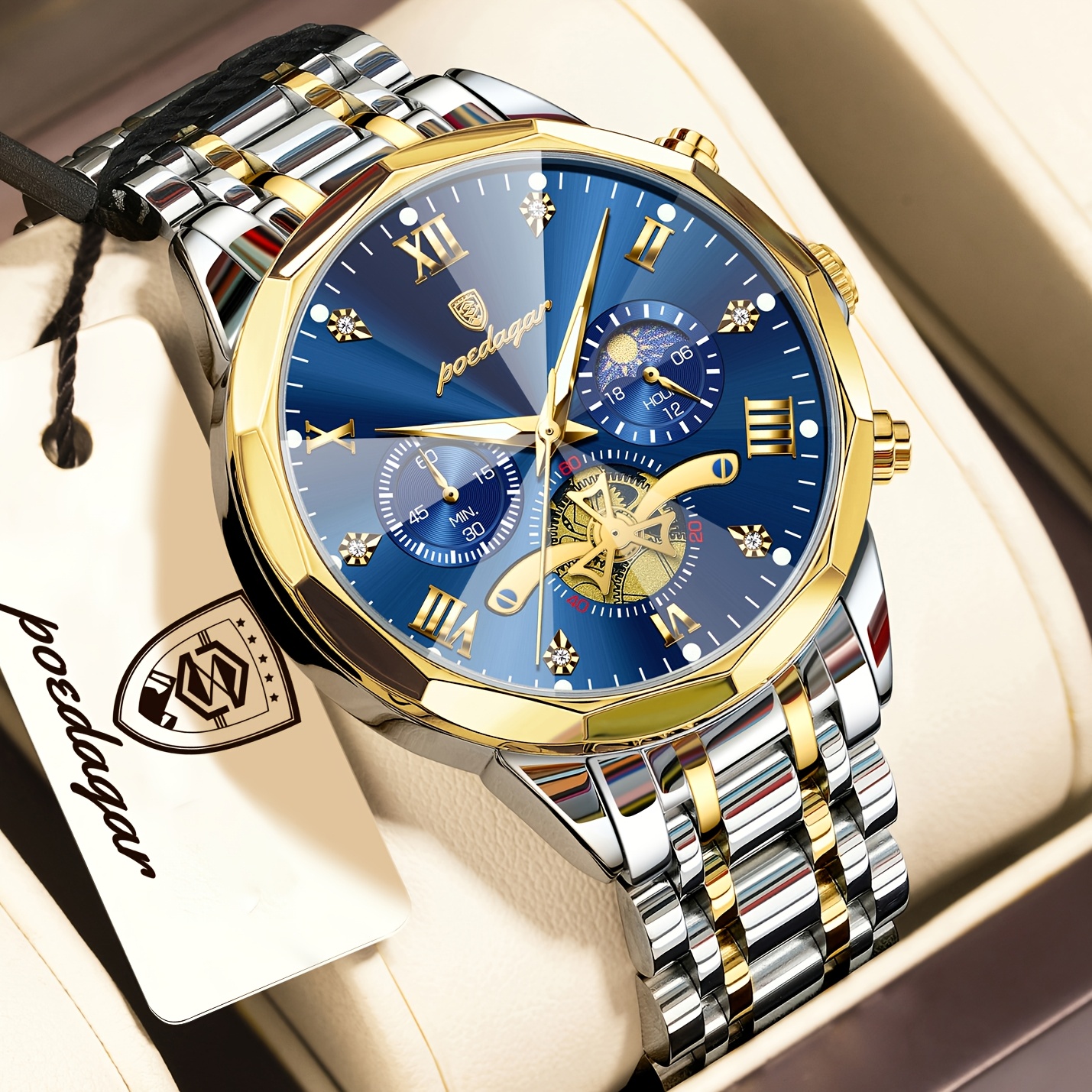 Poedagar Premium Tourbillon Business Men Watch Luxury Luminous Quartz Men Wristwatch Chronograph Waterproof 24-hour Men Clock