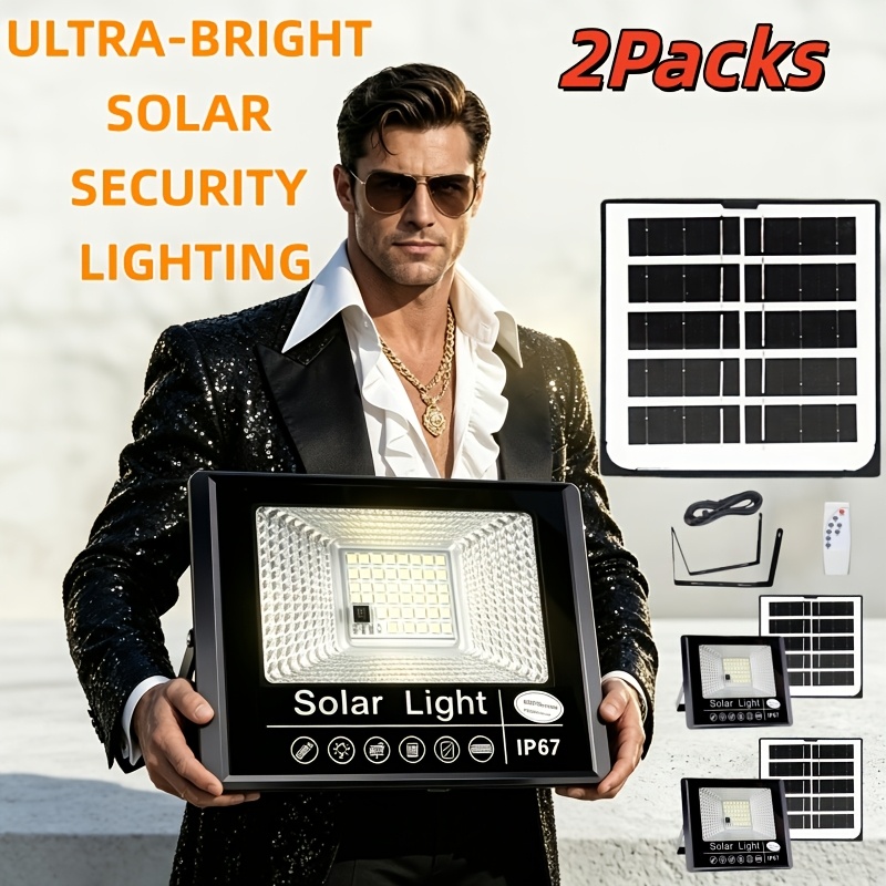 TEMU 2027 -2 Packs Solar Led Flood Lights, Ip67 Waterproof, Outdoor Solar Wall Lights, 120 Led Bulbs, Brand- Garden Lights, Commercial Solar Pathway