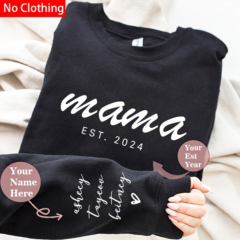 

1pc Customizable Mama Year & Kids Names Heat Transfer Vinyl Decal, Iron-on Personalized Polyester T-shirt & Hoodie Design, Ever Gift Idea