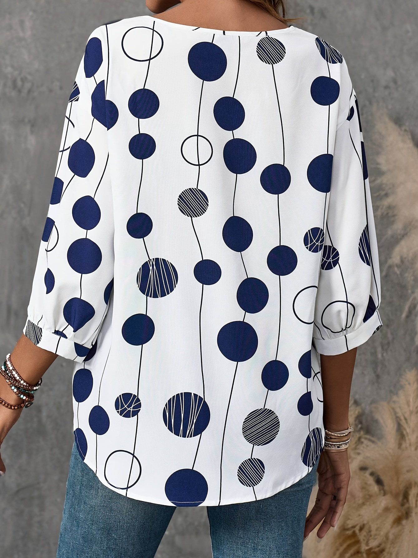 Women's Elegant Long Sleeve Blouse Navy White Polka Dot Shirt,  Non-Transparent Office Everyday Top, Machine Washable Women's Clothing  for Spring