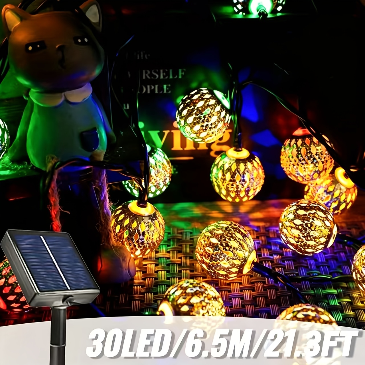 TEMU 1 , Guirlande Lumineuse à Batterie Lithium Solaire, Boules Marocaines LED , pour Décorer les Intérieurs, Cours, Pelouses, Troncs d'Arbres, Bord