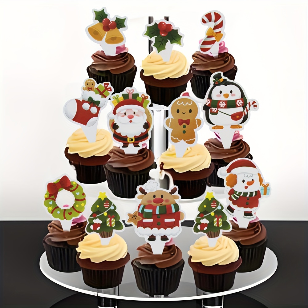 

Christmas Cupcake Toppers Set Of 100, Paper Cake Decorations For Holiday Festivities, No Power, Non-feathered, Festive Party Baking Supplies