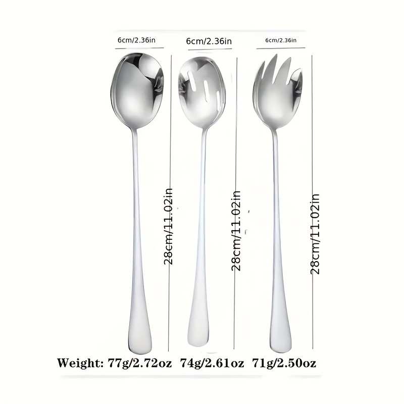 3pcs Stainless Steel Extended Handle Salad Slotted Spoon Buffet Serving Spoon Public Spoon Cutlery