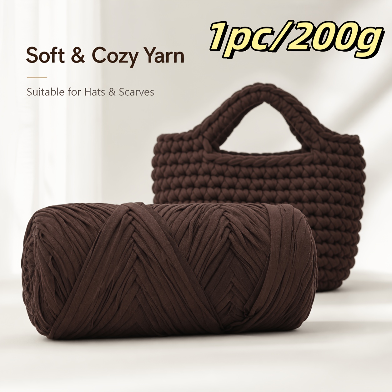 TEMU 1pc 200g Single-ply Thickened Hand-spun Yarn - Heavyweight Handmade Fiber, Suitable For Knitting, Weaving, Bags, Rugs, Mats - Rough Texture,