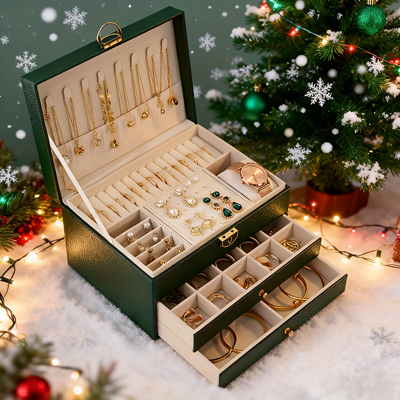 3 tier jewelry box with lockable drawers large velvet earring storage organizer and pouch for women moms unique gift idea christmas halloween present Product details 4