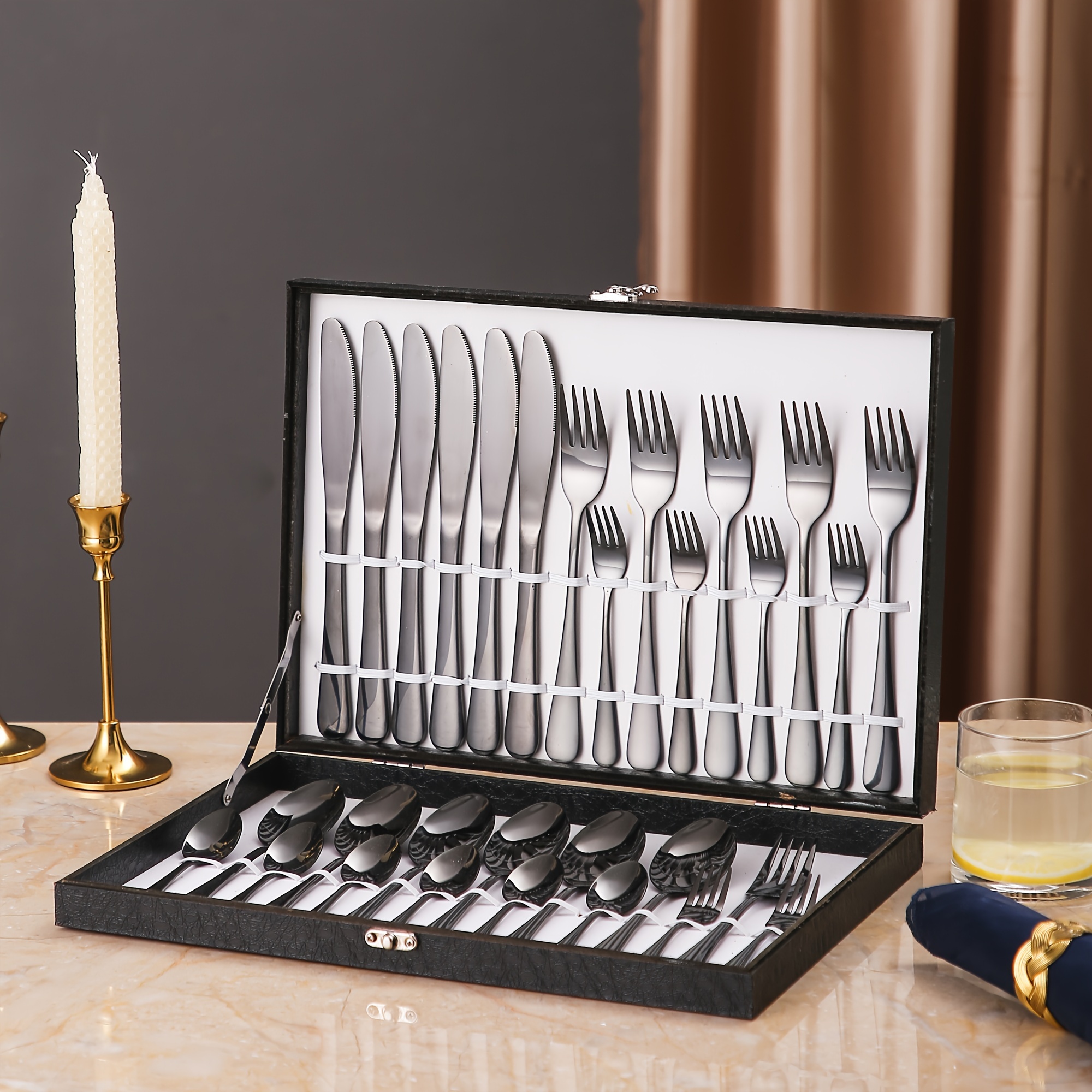 

30-piece Black Flatware Cutlery Set, Stainless Steel Utensils Service For 6 Person, Dinner Spoon, Dinner Fork, Dinner Knife, Dessert Fork And Tea Spoon