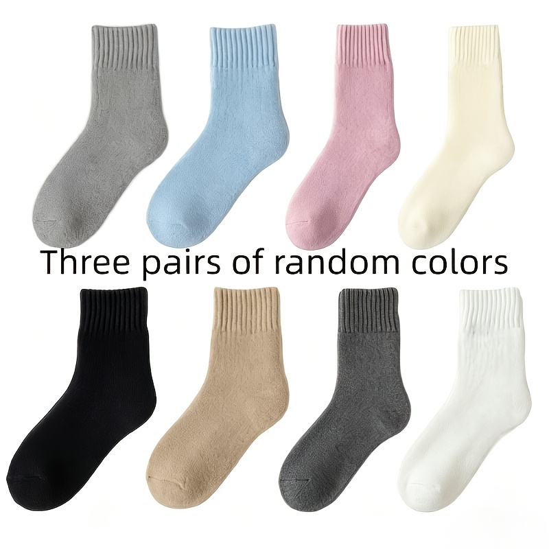 TEMU 3-pair Women's Winter Random Plush Warm Inner Socks, Autumn Winter Thickened Fleece Snow Socks, Unisex Style