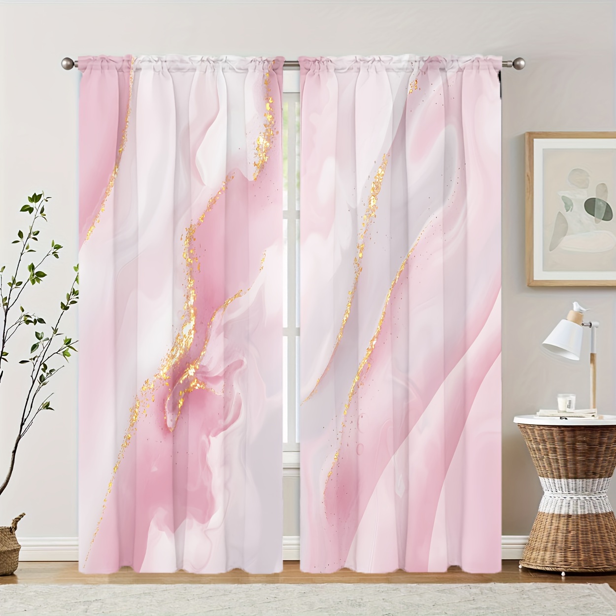 

Set Of 2 -filtering Polyester Curtain Panels With Texture Print, Fade-resistant, Machine Washable, Rod Pocket Top For Home & Bedroom Decor - Arts Themed, Woven,