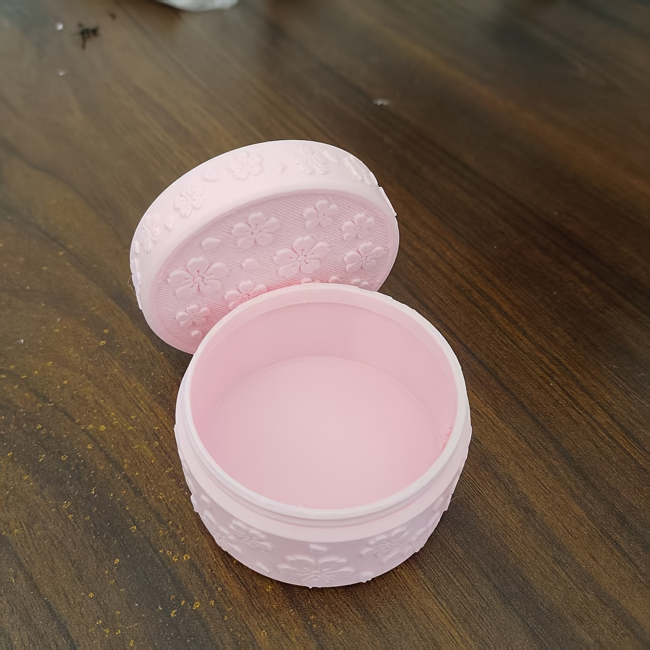 TEMU Relief Cherry Relief Makeup Pad Storage Box 3d Printed Lidded Dust-proof Beauty Storage Jar Girly Heart Makeup Box Bedroom Dressing Table