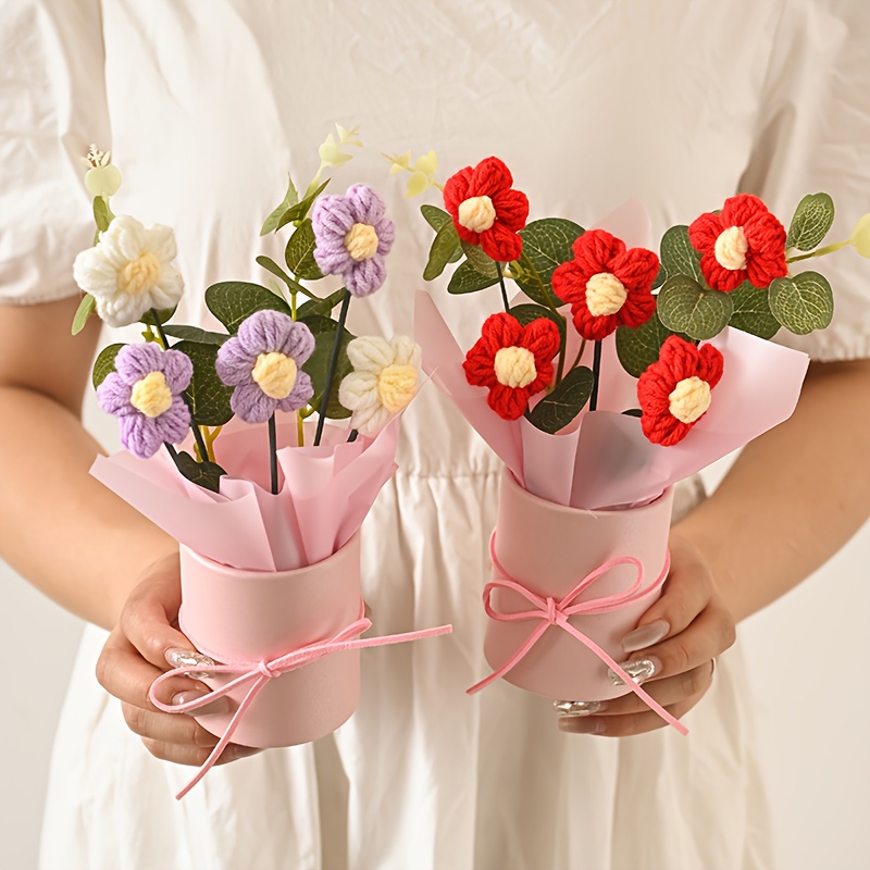 1pc knitted handmade artificial flower home decor holiday gift birthday present seasonal ornament office desktop florist seasonal decoration birthday gift idea handmade decor floral arrangement durable fabric polyester material decorative bucket tabletop decor event planners  