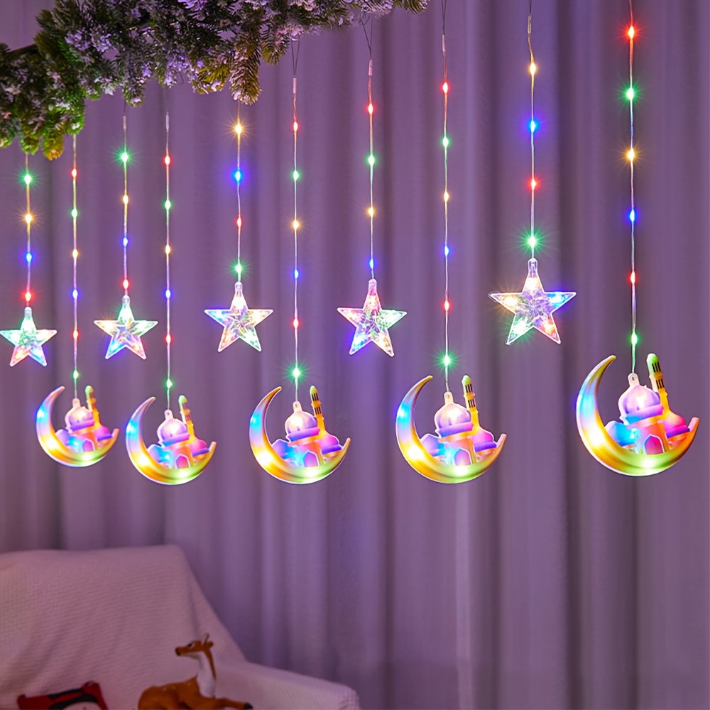 

1pc Usb-powered Led Castle Curtain Lights With 8 - Hanging Decor For Eid Al-fitr, Celebrations & Home , Ramadan Decor