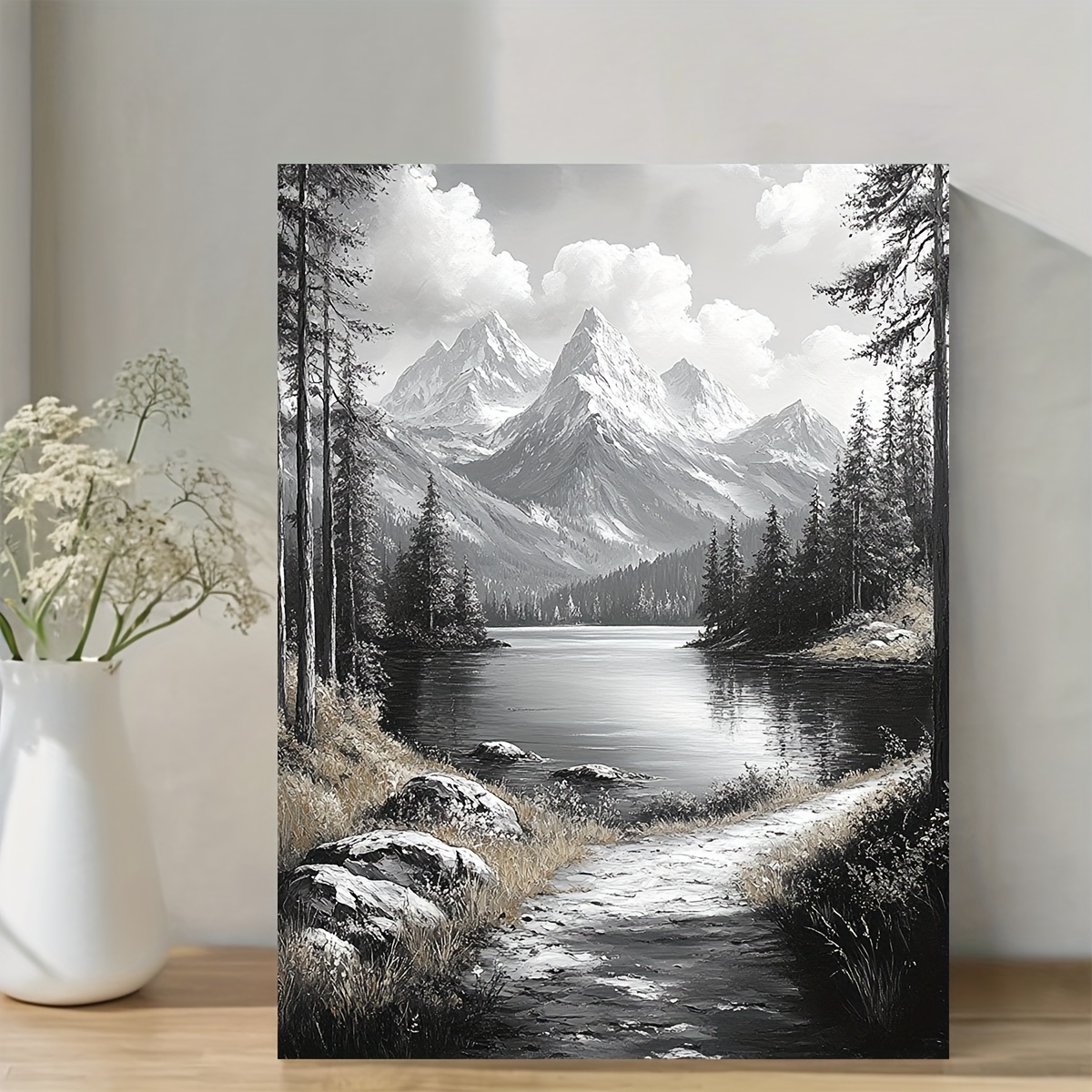 TEMU 1pc Wooden Framed Canvas Painting 11.8x15.7inch Landscape Paint Kit Landscape Paint By Number Kits Oil Acrylic Painting By Numbers Arts Crafts