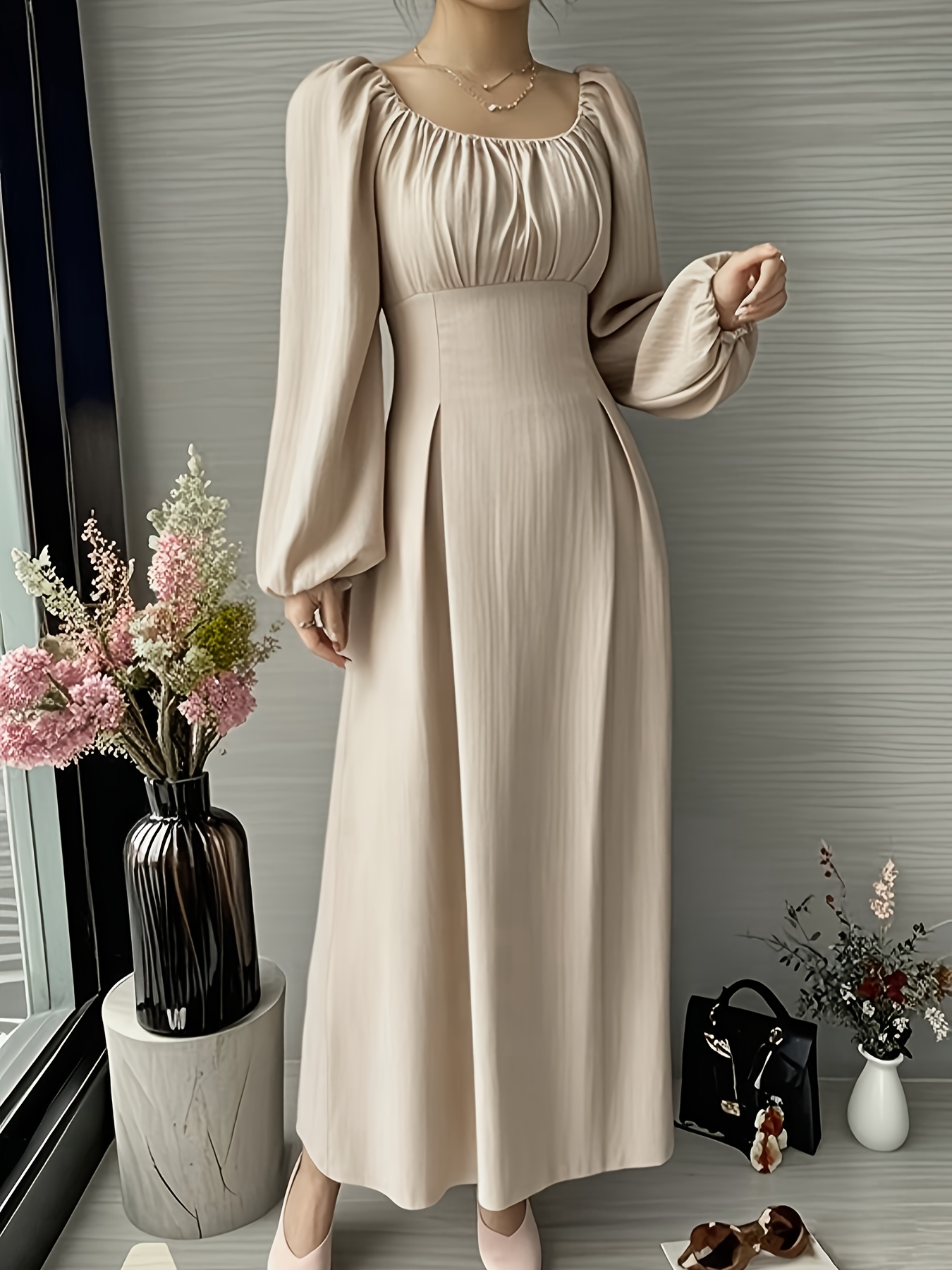 women's elegant lime green dress with lantern sleeves & adjustable waist  bow tie - fitted long sleeve commuting outing party dress, machine washable  versatile solid color, lady dresses for party, nontransparent fabric -