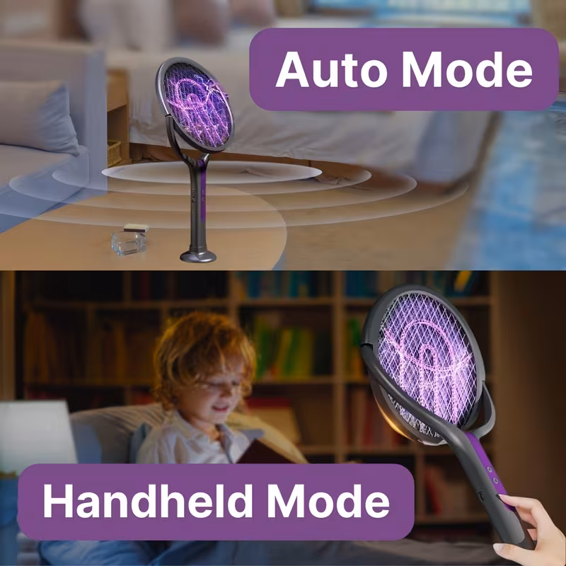 new arrival retractable extended electric fly swatter racket 2 in 1 smart bug zapper and generator with usb rechargeable base powerful trap lamp and fly killer for home bedroom Product details 6