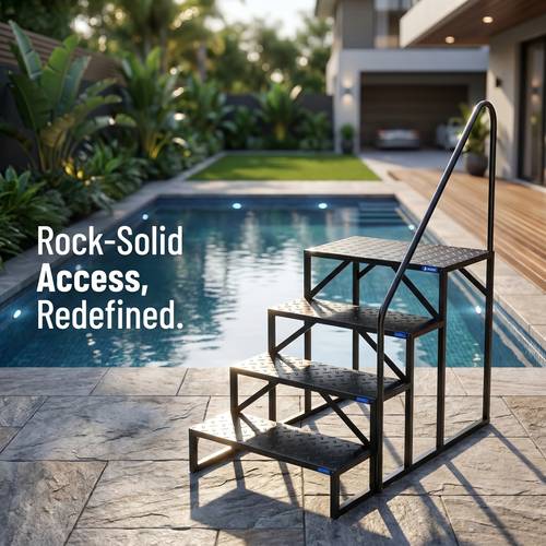 pool ladder above ground pool home mobility stool handrail coated tri brace stability 660lbs static hold for rv hot tub entry senior assist library ladder relax stairs detachable design