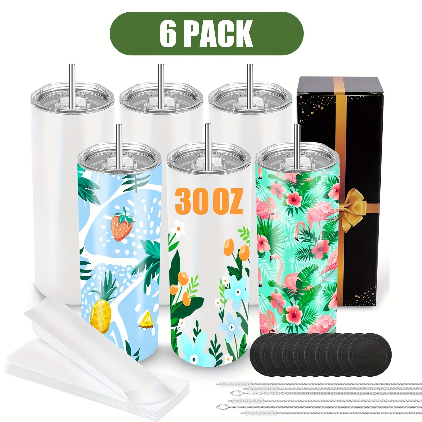 

6 Pack Sublimation Tumblers 30 Oz Blank Tumblers For Sublimation Skinny Bulk Double Wall Insulated Cups With Individually Gift Boxed And Shrink Wrap Films For Heat Transfer