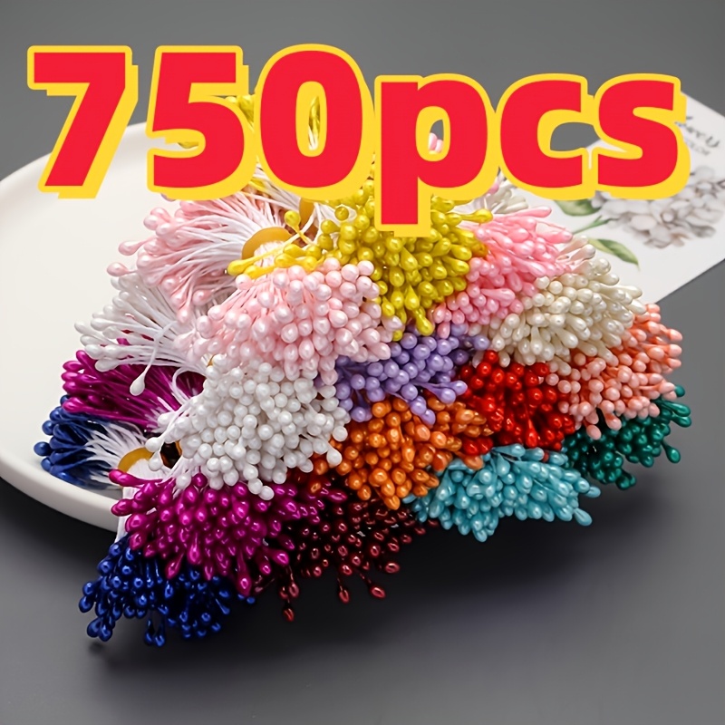 TEMU Lot aléatoire d'étamines et de de fleurs en perles, 3 mm à double tête, adapté pour la couture DIY, la décoration de mariage et l'artisanat -
