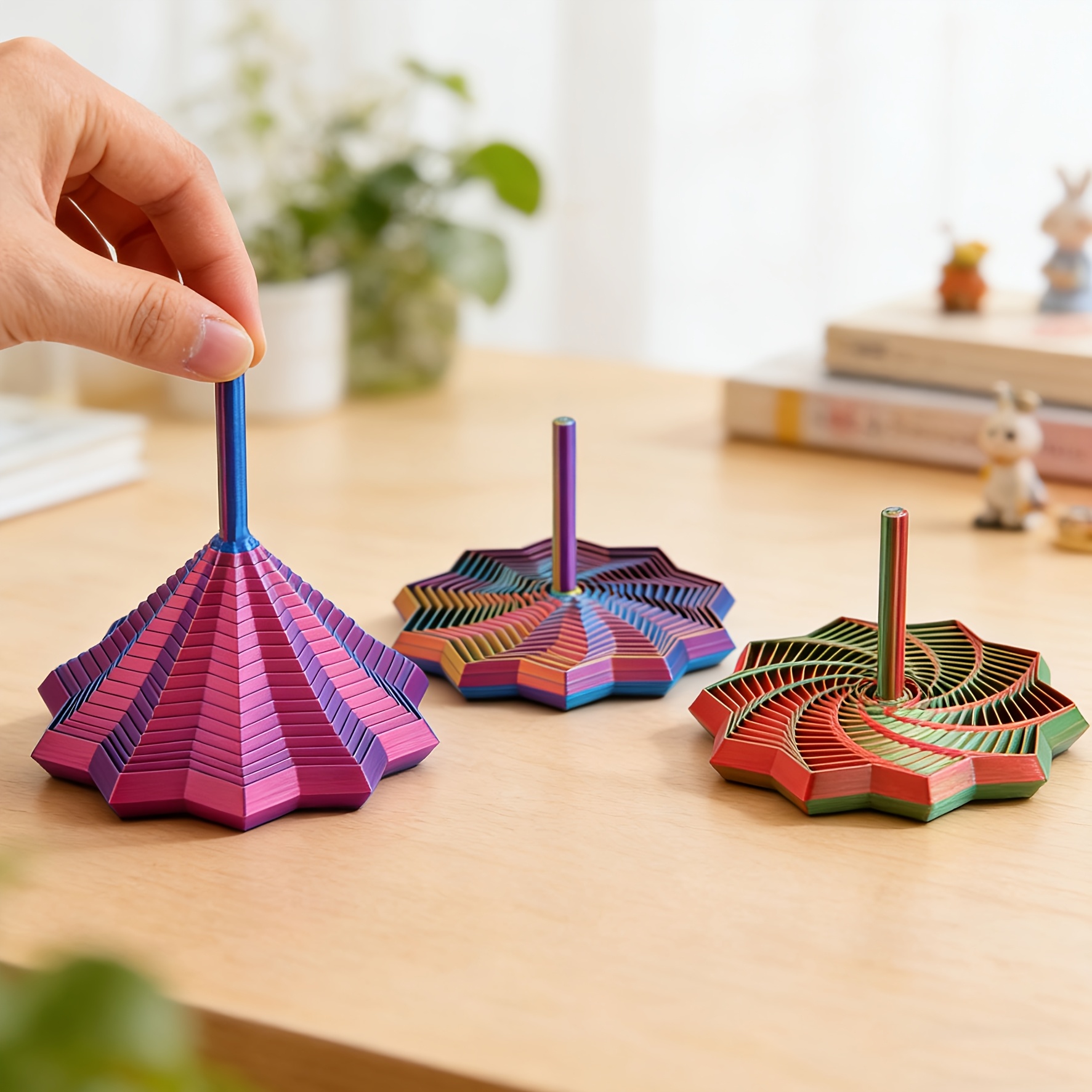 4pcs 3D Printed Gradient Spinning Tops | Random Colors, Transformable, Size Variety, Ideal for Office and Home Decor, Perfect Gift for Christmas, Valentine'S Day, Easter, Graduation
