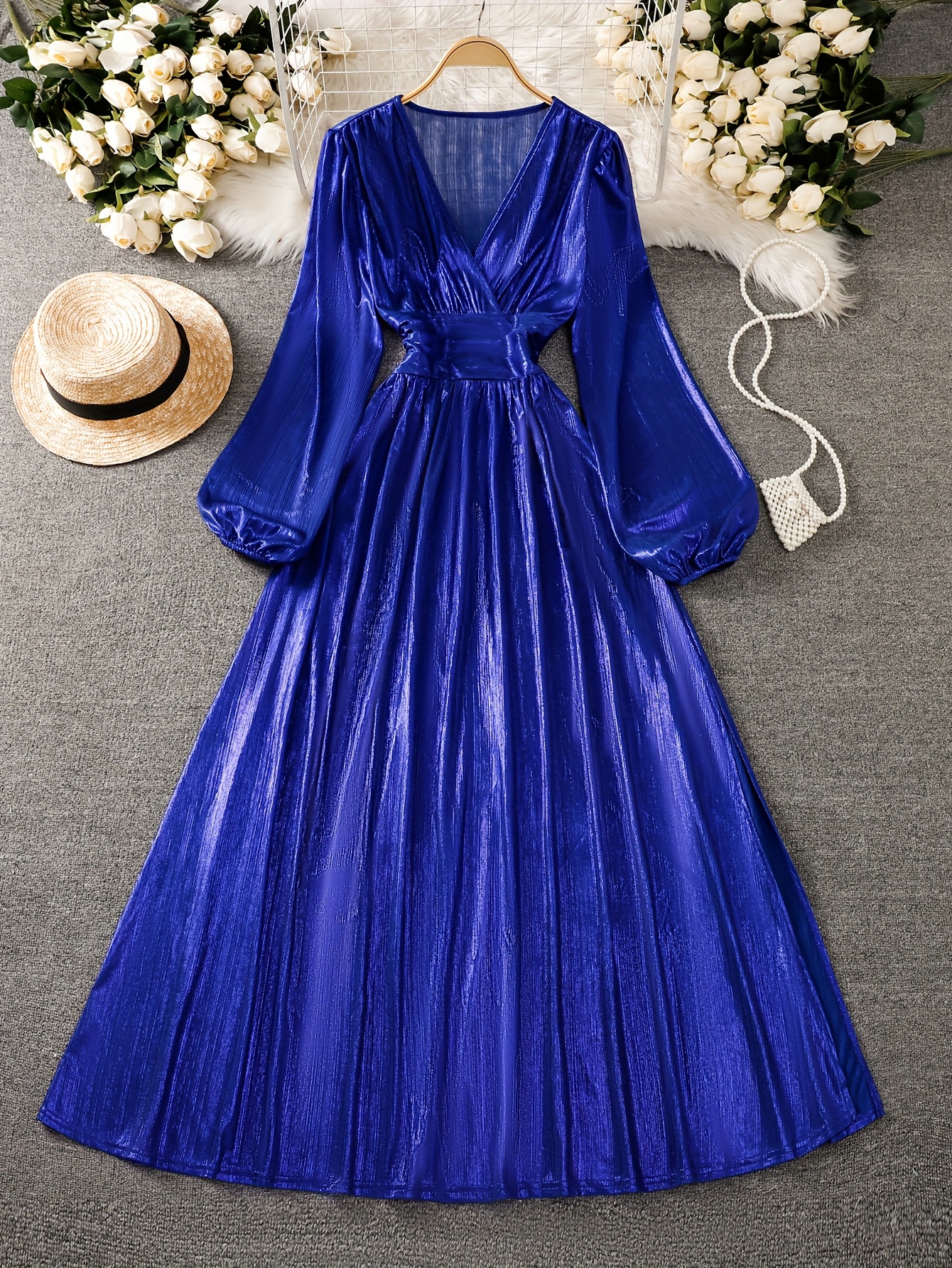 princess polly baby blue dress Camille Embellished Sun Moon Star Long Dress in Dark Navy – SALONI main image 1